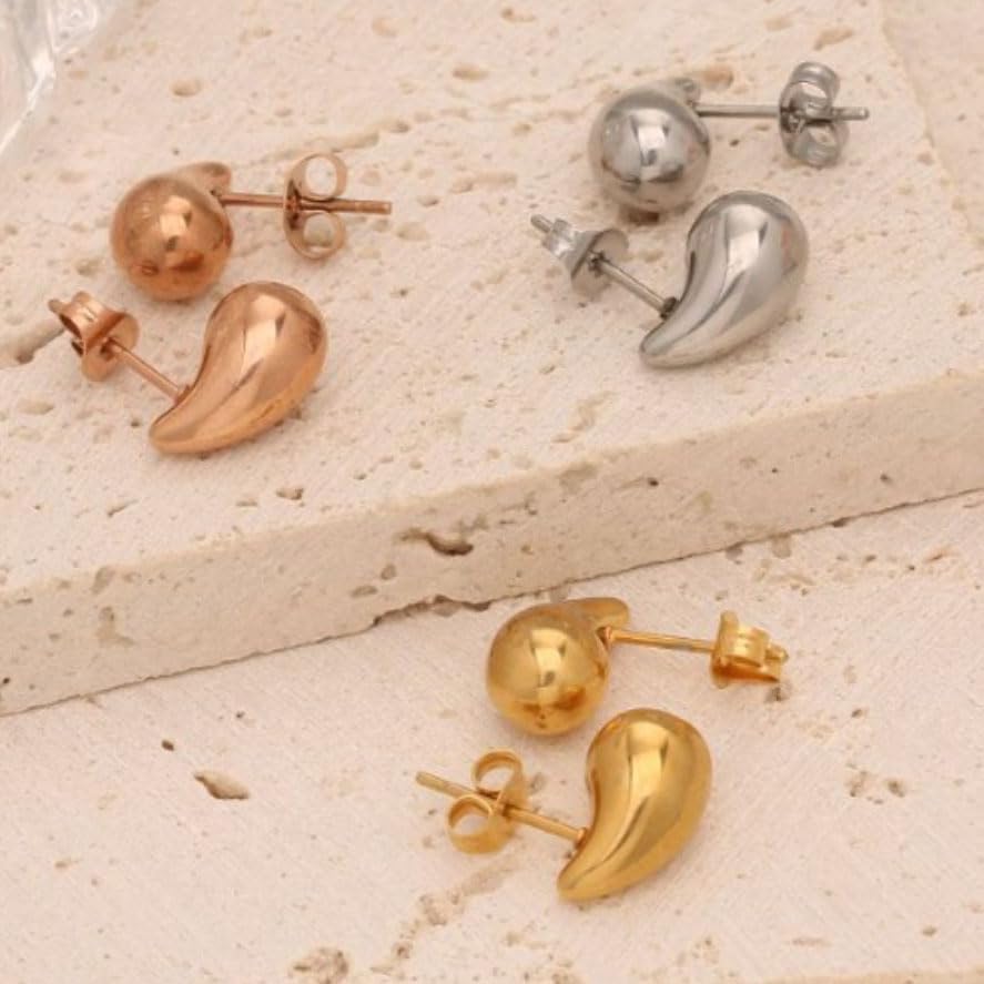 Small Teardrop Stainless Steel Chunky Earrings, 14K Gold Plated, Water Drop Style for Women Gift - Image 4