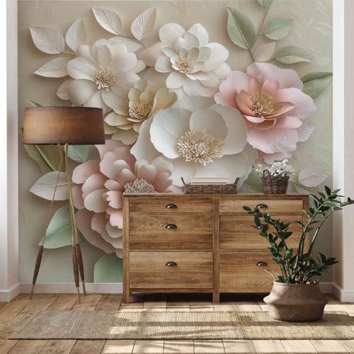 Papier peint panoramique 3D gris fleur pour agrandir un salon ou une chambre - 5