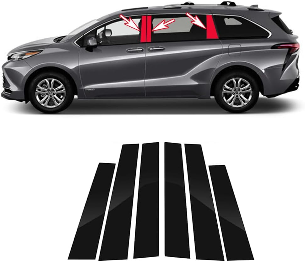 6pcs Black Car Window Center Pillar Stickers for Toyota Sienna(2022-2024) Window Moldings Trim Protect The Center Pillar Prevent Scratches Car Tuning Accessories
