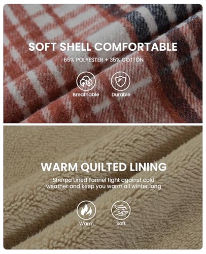 WINDFIT Damen Fleece-Flanelljacke mit durchgehendem Reißverschluss, kariert, Sherpa-Futter, Jacke für Damen, Frisches Orange, Medium