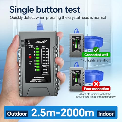 Image of NOYAFA NF-468YS Network Cable Tester, Ethernet Cable Tester for RJ11, RJ12, RJ45, CAT5,CAT6, CAT7, Continuity Tester,PoE Testing, UTP /STP Cable Checker, 60VAnti-Burn LAN Network Tool