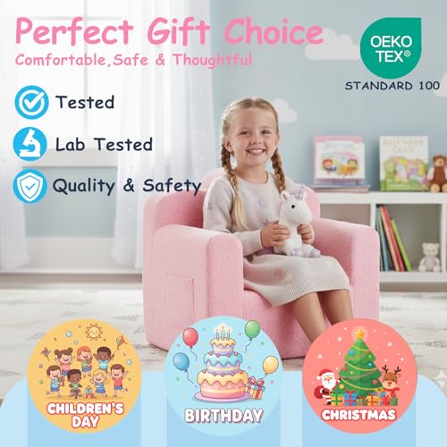 Tiita Kids Sofa, Childrens Couch with Carry Handle, Portable Kids Foam Sofa Couch, Lightweight Kids Chair for Playroom, Dorm Room, Small Space, Pink by Tiita - Image 5