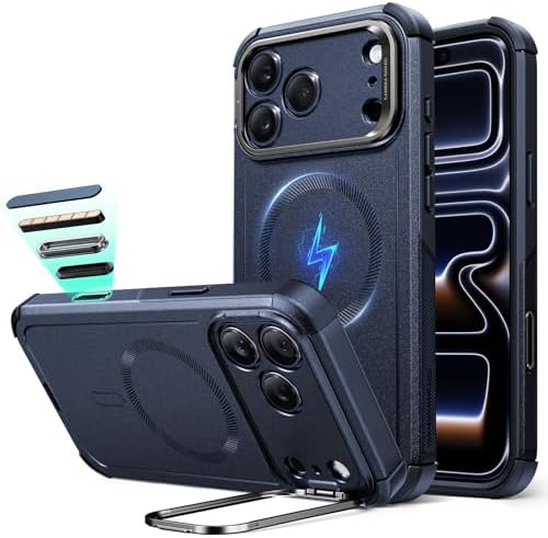 ESR iPhone 17 Pro Max için Stash Standlı Kılıf, Kamera Kontrollü 7X Askeri Sınıf Düşme Koruması, Darbe Emici Telefon Sağlam Kapak, MagSafe Aksesuarlarıyla Uyumlu, Siber Serisi, Mavi - Görsel 1