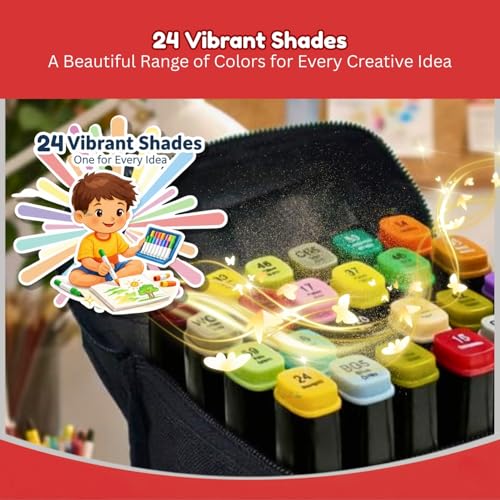 Image of Toy Imagine 24 Colorful Dual Tip Art Markers Sketch Pens with Carrying Case for Painting Sketching Calligraphy Drawing Fine & Chisel Tip Colour Markers for Kids Adults & Artists(24 Shades)