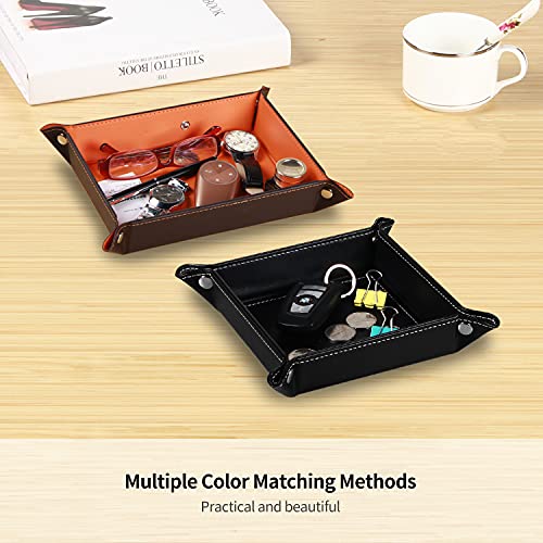 Image of YAPISHI Key Dish Bowl for Men, Entryway Catchall Holder Bedside Table Valet Tray for Pocket Stuff, PU Leather Nightstand Organizer for Dice /Coins /Wallet /Watch /Rings /Sunglasses, Dresser /Coffee Table