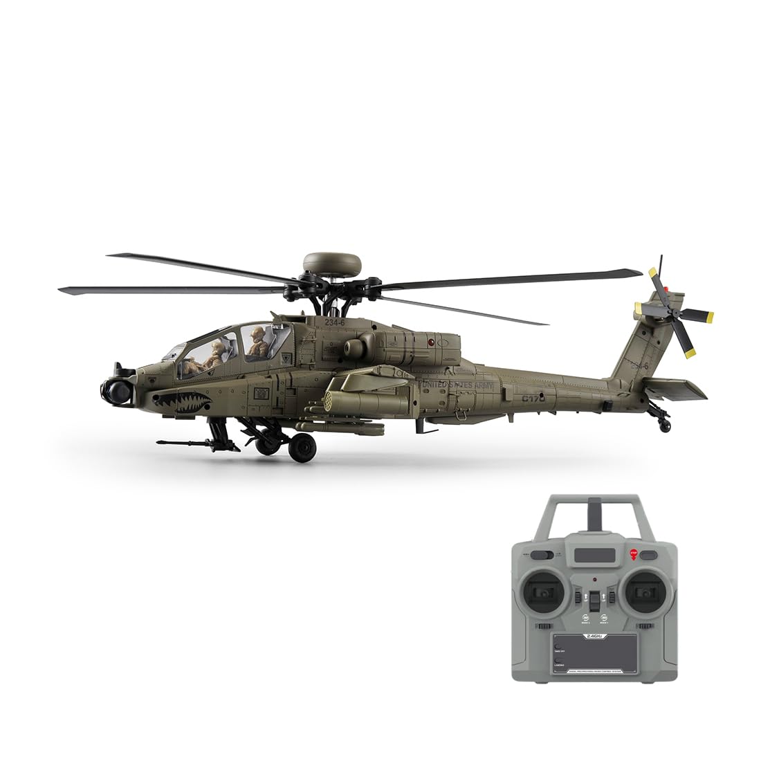 Elicottero militare C170 AH-64D RC per principianti, scala 1:48, 2.4G 6CH Flybarless con motore brushless, posizionamento del flusso ottico, mantenimento dell'altezza TOF, volo posteriore