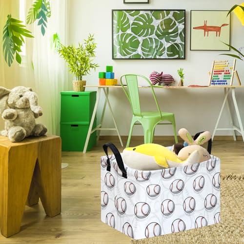 Image of Kids Storage Basket Empty,Baseball Waterproof Storage Bins Organizer, Foldable Closet Shelf Baskets with handles for Women,Nursery Hamper Toys Box,Room Decorations