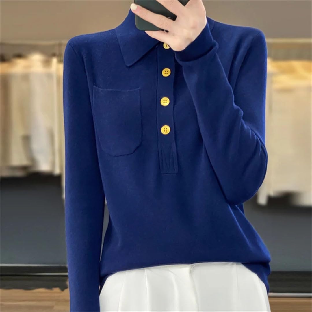 Polo Weater Pull en Laine Tricoté pour Femme Haut Décontracté