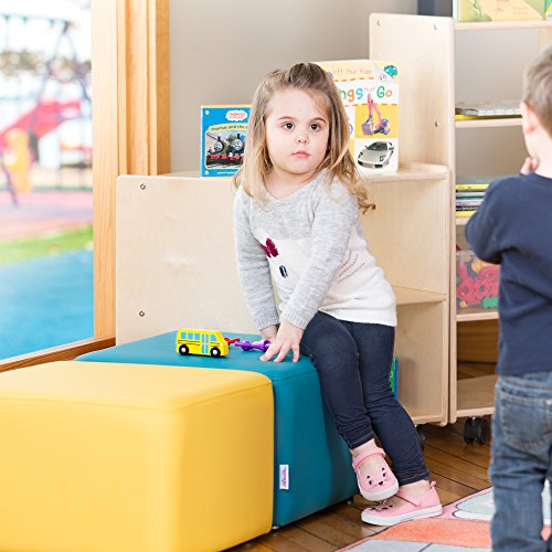 Image of Sprogs 12 inch H Structured Cube Stool -Flexible Modular Collaborative Soft Seating for Office, Home, Lounge and School Classrooms with Durable Frame & Set of 6 inch Legs Add-on -Teal