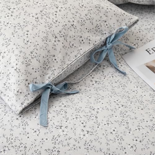 Image of LifeTB Vintage Cottagecore Comforter Botanial Flowers Full Comforter Set, Aesthetic Coquette Floral Bedding Comforter Set for All Seasons, Farmhouse Botanical Comforter with 2 Bowknot Pillowcases