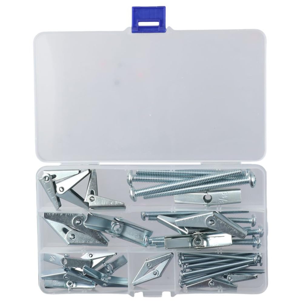 Generic 48PCS 3 Size Toggle Anchors Phillips Round Head 1/8'', 3/16'', 1/4'' Toggle Bolt Zinc Plated Steel Wing Toggle Anchor - (Color: Sliver)