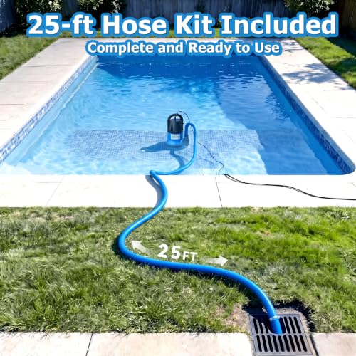 Submersible Water Pump 1.5HP 5000 GPH with 25ft Hose Kit & 25ft Power Cord Thermoplastic Utility Pump Water Removal with Filter Net Sump Pump for Swimming Pool Garden Pond Hot Tubs Basement by GWANZI - Used condition - Image 4