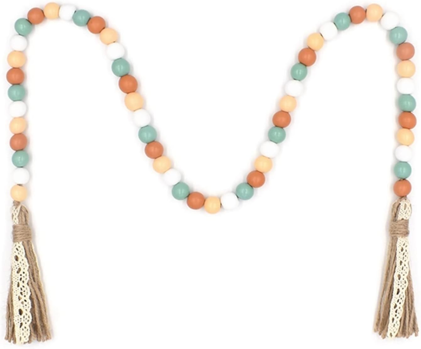 Wood Beads Garland Decor,Home Decor, 1 PC Natural Wood Bead Garland Jute Rope Plaid Tassel Tiered Tray Wall Hanging Thanksgiving Home Decor
