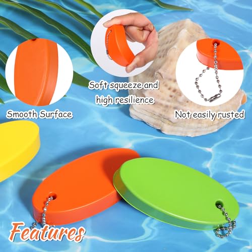Image of Apausvcm 3 Pcs Foam Floating Keychain Chains, Oval Floating Boat Key Chain Waterproof Floatable Key Ring Surfboard Keychain for Kayak Sailing Swiming Boating Water Sport (Yellow, Orange, Light green)