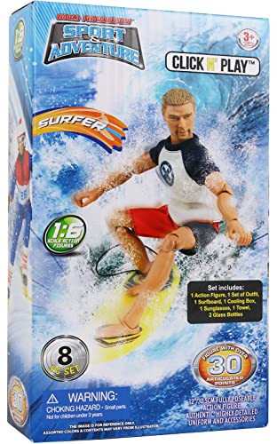 Click N' Play Sports & Adventure Surfer 12" Action Figure Play Set With Accessories #TOP4