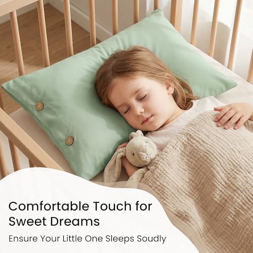 Image of EXQ Home Toddler Pillowcases with Button Closure 13x18 Travel Pillow Case Set of 2, Small Pillow Case Fits Baby Pillow Sized 12x16, 13x18, Kids Pillowcases 2 Pack Machine Washable (Sage)