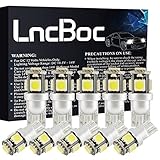 10 pcs T10 Bombilla LED, cada bombilla tiene 5 altos brillos 5050 chipsest alrededor de ángulo de iluminación de 360 grados sin punto ciego. Aproximadamente 3 veces más brillante que la bombilla de halógeno.