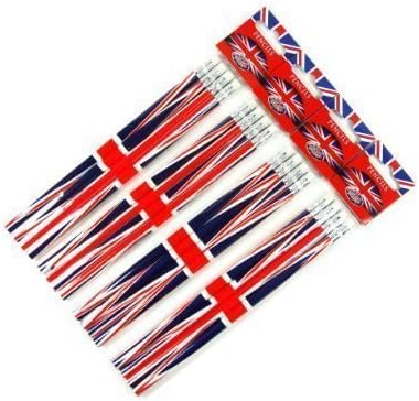 Pencil Set - Union Jack Design, London Souvenir Collection - 4 Packs of 4 Rubber Tipped Pencils