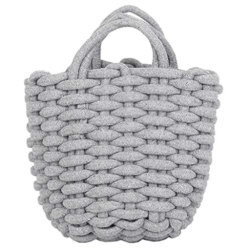 Preisvergleich Produktbild Riou Handgewebte Henkeltaschen Damen Tragetasche Weaving Solid Open Einkaufstasche Mode Einfach Handtasche Weich Schultertasche für Frauen Mama Shopper Casual Tasche