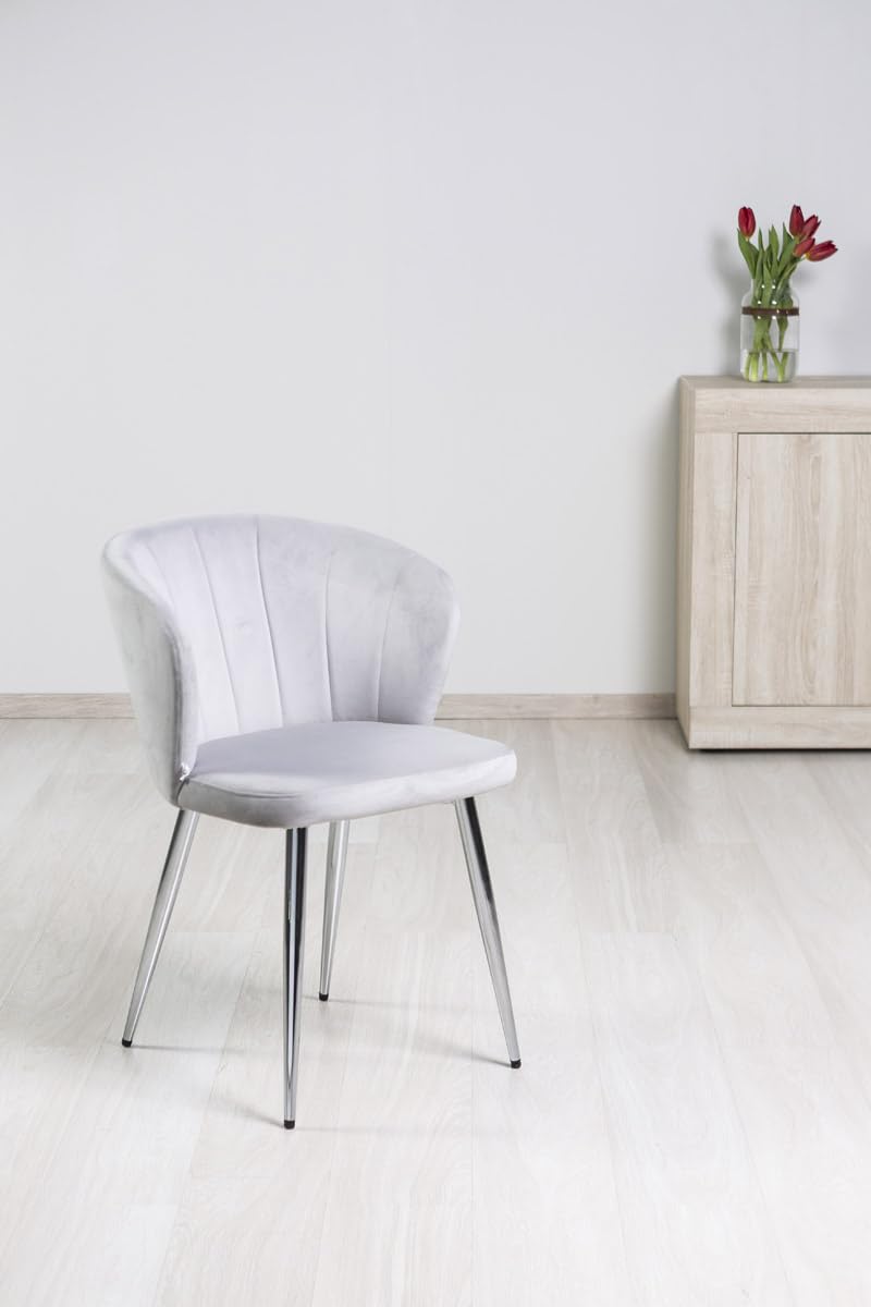 SIEDITI FUORI E DENTRO Set di 2 sedie/poltroncine imbottite in velluto per cucina o sala da pranzo con gambe in metallo, sedie da pranzo moderne - Clarissa (Gambe Argento, Velluto Grigio Chiaro)