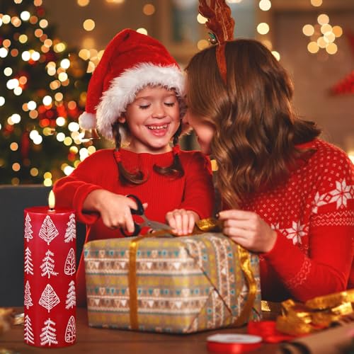 Image of Wondise Christmas Flameless Candles with 6hrs Timer, Christmas Tree Battery Operated Flickering Red Candles with 3D Wick Real Wax LED Candles for Christmas Holiday Indoor Decoration(2.6 inchx7.8 inch)