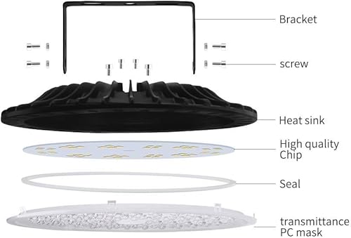 Miniatura 2 de Viugreum Paquete de 10 luces LED UFO de 500 W, 50000 lúmenes, 6500 K, luz diurna blanca ultra fina, iluminación LED de almacén, IP65 impermeable,