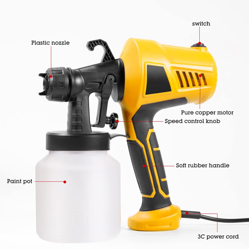 Pistola a spruzzo elettrica, spruzzatore elettrico, pistola a spruzzo elettrica, portata regolabile, 3 modelli di spruzzo (standard europeo), 400 W, giallo