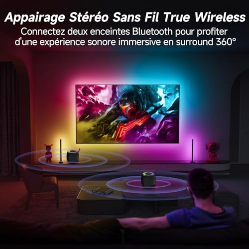 Tisco Enceinte Bluetooth Portable 5.3, Enceinte sans Fil avec Bass Puissantes, Autonomie 24 hrs, Son Surround à 360 degrés, Appairage TWS, TF Carte, Lumière LED, pour Fêtes/Voyage/Extérieur, Bleu – Image 6