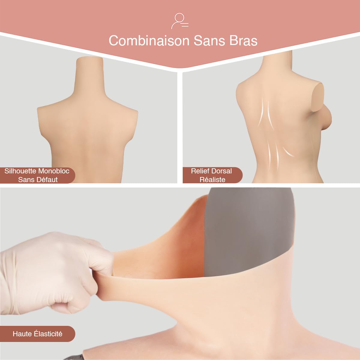 Peikey Faux Sein Silicone Body Gainant Réaliste [Recouvrement Partiel] Combinaison Intégrée avec Pantacourt en Silicone pour Travesti Cosplay, Remplissage en Silicone Liquide