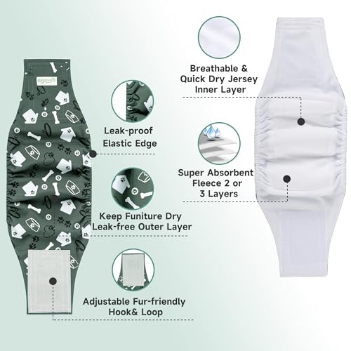 Image of wegreeco Washable Male Dog Belly Band (Stylish Pattern) - Pack of 3 - Dog Diapers Male - Washable Male Dog Belly Wrap (Bones & Footprints, X-Small)