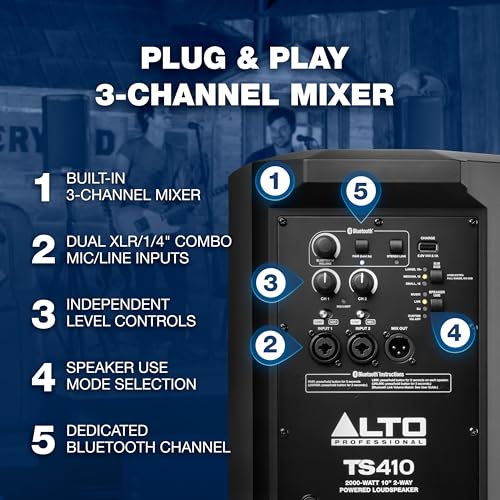 Image of Alto Professional TS410-2000W 10 inch Active PA Speaker with 3-Channel Mixer, Bluetooth Streaming, Wireless Speaker Pairing, DSP and Alto App