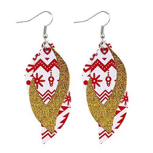 Preisvergleich Produktbild toasye 1Paar Damen Weihnachten Schmuck,Weihnachtsblatt Dreischichtige PU Leder Pailletten Ohrringe Drop Dangle Ohrringe, Für Mädchen Weihnachts party