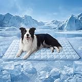 Bedsure Cooling Dog Mat Extra Large, Q-Max0.5 XL Thin Breathable Cold Crate Pad for Pet, Portable Washable Kennel Bed for Summer Active Dog with Chill Soothing Fabric to Rapid Cooling, 41x28, Blue