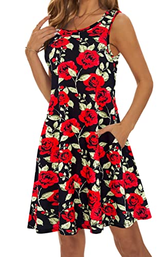 Image of Summer Dresses for Women 2026 Casual Sundresses Beach Cover Ups Sleeveless Tshirt Swing Dress with Pockets