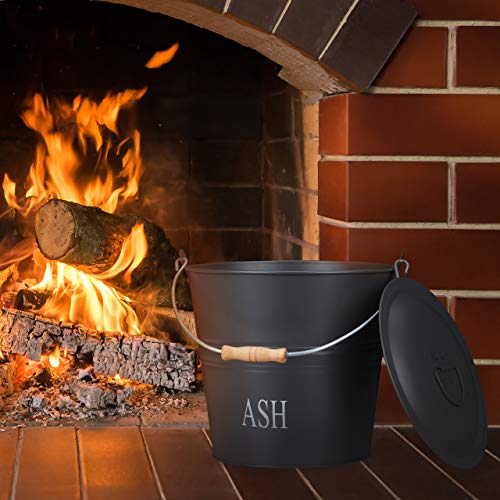 Foto von Relaxdays Ascheeimer mit Deckel, 12 Liter, Kohle & Asche, runde Aschetonne mit Tragegriff, Kamin, Ofen & Grill, grau