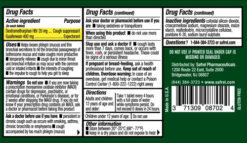 Safrel Mucus Relief Dm, 200 Count Value Size, Dextromethorphan Hbr 20Mg Guaifenesin 400Mg, Generic Mucinex Dm Cough, Immediate Release Fast Acting Expectorant Thins And Loosens Mucus, Relieves Cough #TOP2