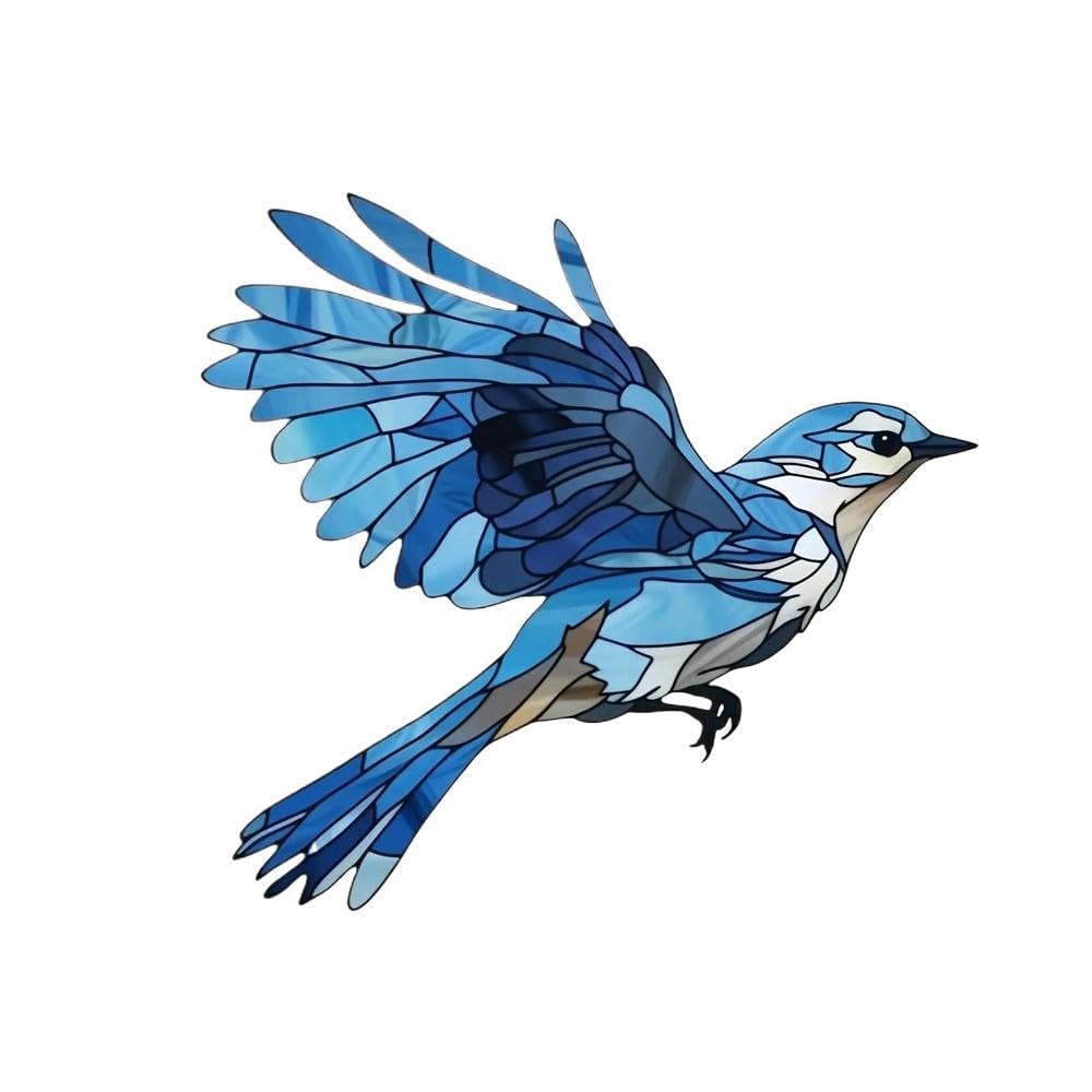 Bird Bluebird in Flight Stained Glass Style See Through Vinyl Window Sticker Decal