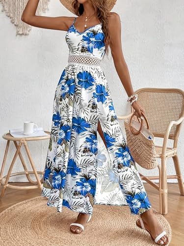 Image of Women's Hawaiian Maxi Dresses Summer Sun Floral Sleeveless Beach Vacation | V-Neck, Spaghetti Straps, Flowy, Boho, Resort