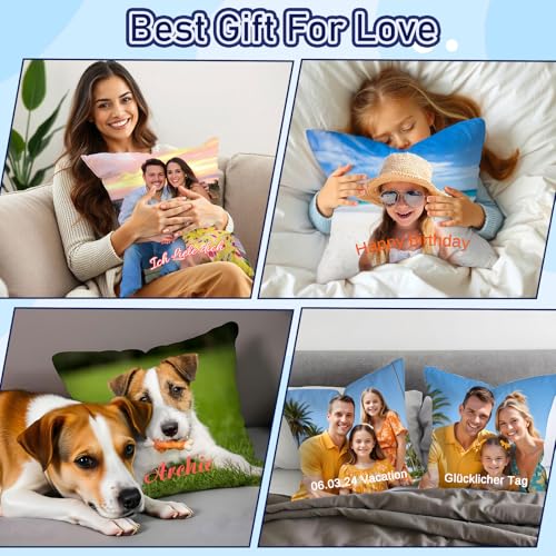 JONZIN Kissen mit Foto Bedrucken Lassen - Selbst Gestalten Kissen Personalisiert Doppelseitiger FotoKissen-Bezug 100% Polyester Personalisierte Geschenke Mann Frau (40 × 40 cm)