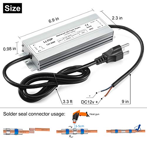 Lltop Led Driver 60 Watts Waterproof Ip67 Power Supply Ac100-264V To 12V Dc 5A Low Voltage Transformer Ultra Thin Adapter For Outdoor Led Lights, Computer Project #TOP2