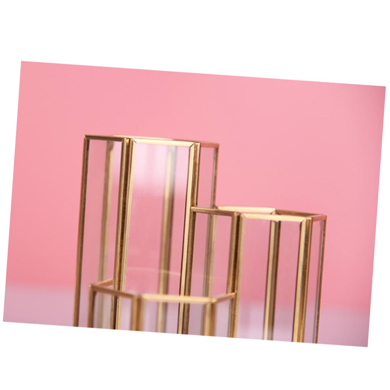 Sechseckiger Stiftehalter aus Glas, Goldfarben, für Schreibtisch