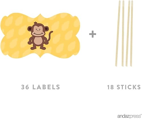 Andaz Press Kit de recuerdos de fiesta de cumpleaños y baby shower, mono safari de selva, doble cara, paquete de 18