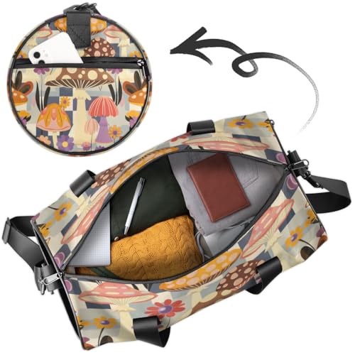 Mushroom Flowers Round Barrel Sports Fitness Bag, Travel Luggage Bag, Reusable Handbag, Suitable For Men and Women4