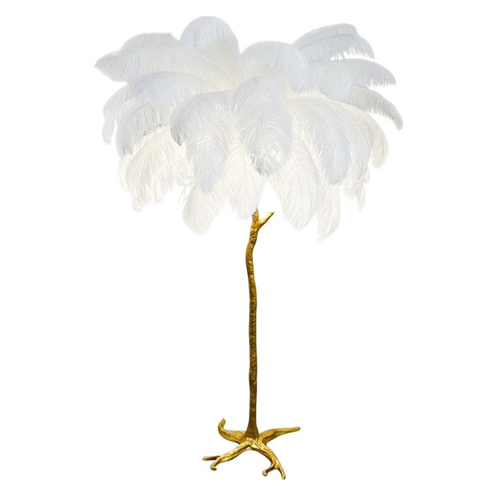 SMTYXS Nordic Luxury Ostrich Feather LED Floor Lamp Gold Resin Corner Light Art Deco Lamps for Living Room Standing Indoor Elegant Luxurious(Height 160cm,White Color)