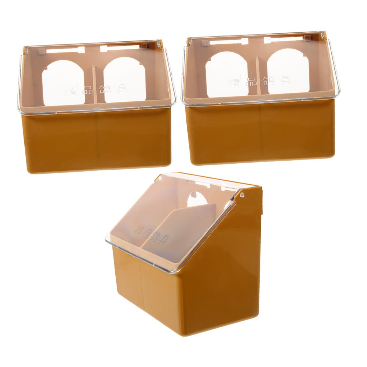 Mangeoire pour Perroquet à Deux Trous, Lot de 3, Plastique | Cage D’oiseaux, Couleur Café, Légère, Résistante à L’usure, Anti-éclaboussures, Nettoyage Facile