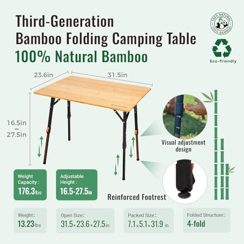 KingCamp-Bamboo-Folding-Table-with-Visual-Adjustable-Height-Aluminum-Scale-LegsPortable-Outdoor-Camping-table-with-Carry-Bag-Roll-Up-Table-Top-Camp-Tables-for-Picnic-Party-BeachIndoor