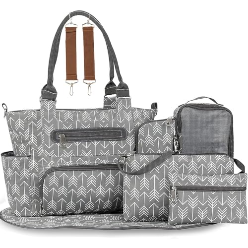 Image of Rivulet 8-Piece Diaper Bag Set for Moms – Large & Small Bags with Bottle Holder, Changing Pad, Pacifier Pouch & More