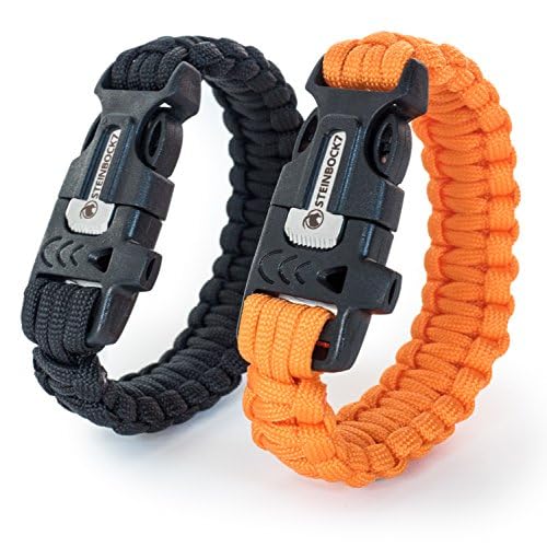 Steinbock7 Hochkönig 3-in-1 Paracord-Armband 2er Set - im Verschluss integriert: Pfeife, Feuerstein & Messer - Camping, Outdoor, Wildnis