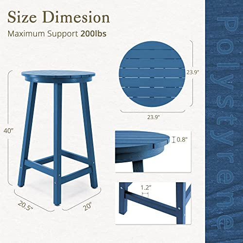Lue Bona Patio Round Bar Table, 40 Inch High Top Bar Height Table, Poly Tall Bistro Table For Railing, 200Lbs, Weather Resistant Outdoor Pub Table For Deck, Balcony, Navy Blue #TOP2