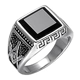 Freemasons Ring Stainless Steel Inlaid Black Rhinestone Ring Unisex Jewelry Two Colors Optional (Silver, 12)